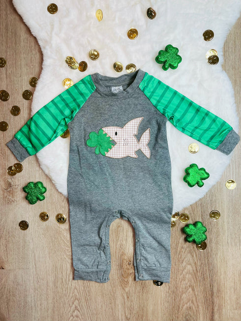 Bowtism Baby Boy Clover Shark Romper - Bowtism